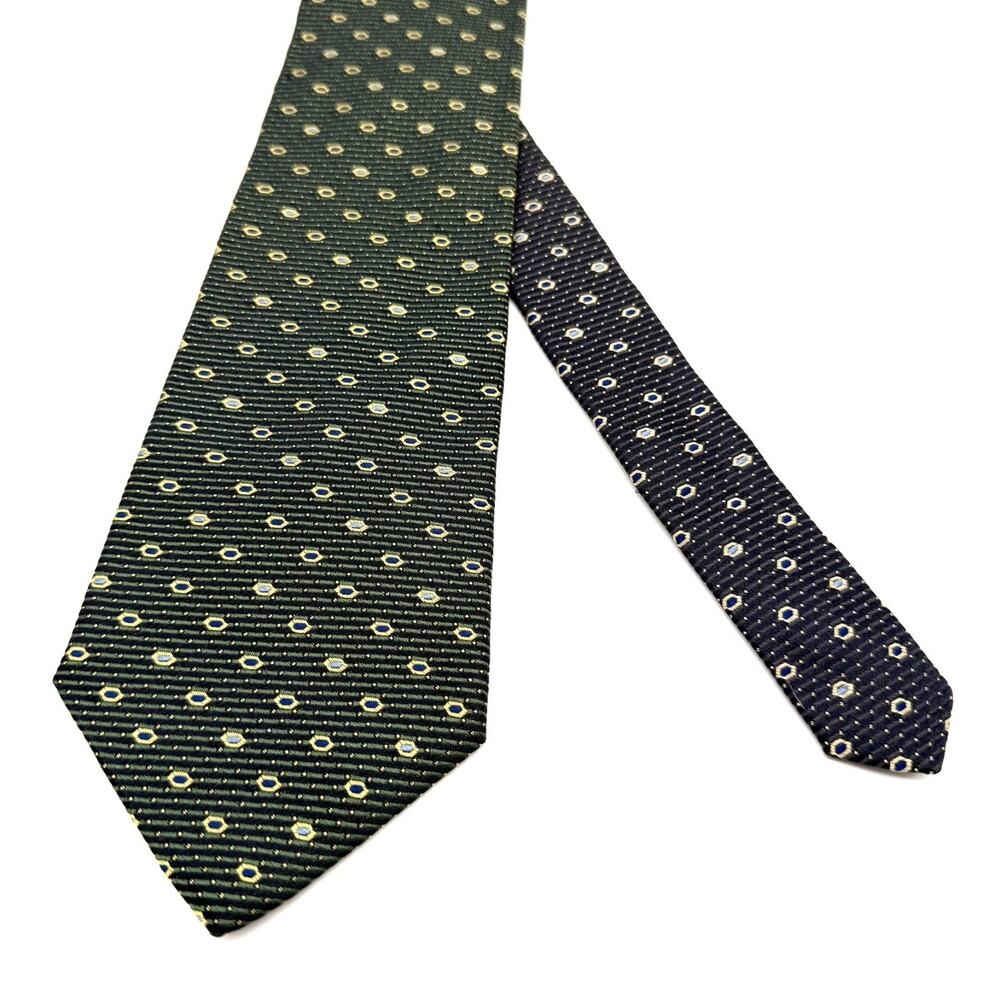 Vintage Tommy Hilfiger Men's Silk Tie Geometric Medallion Green Navy 58"